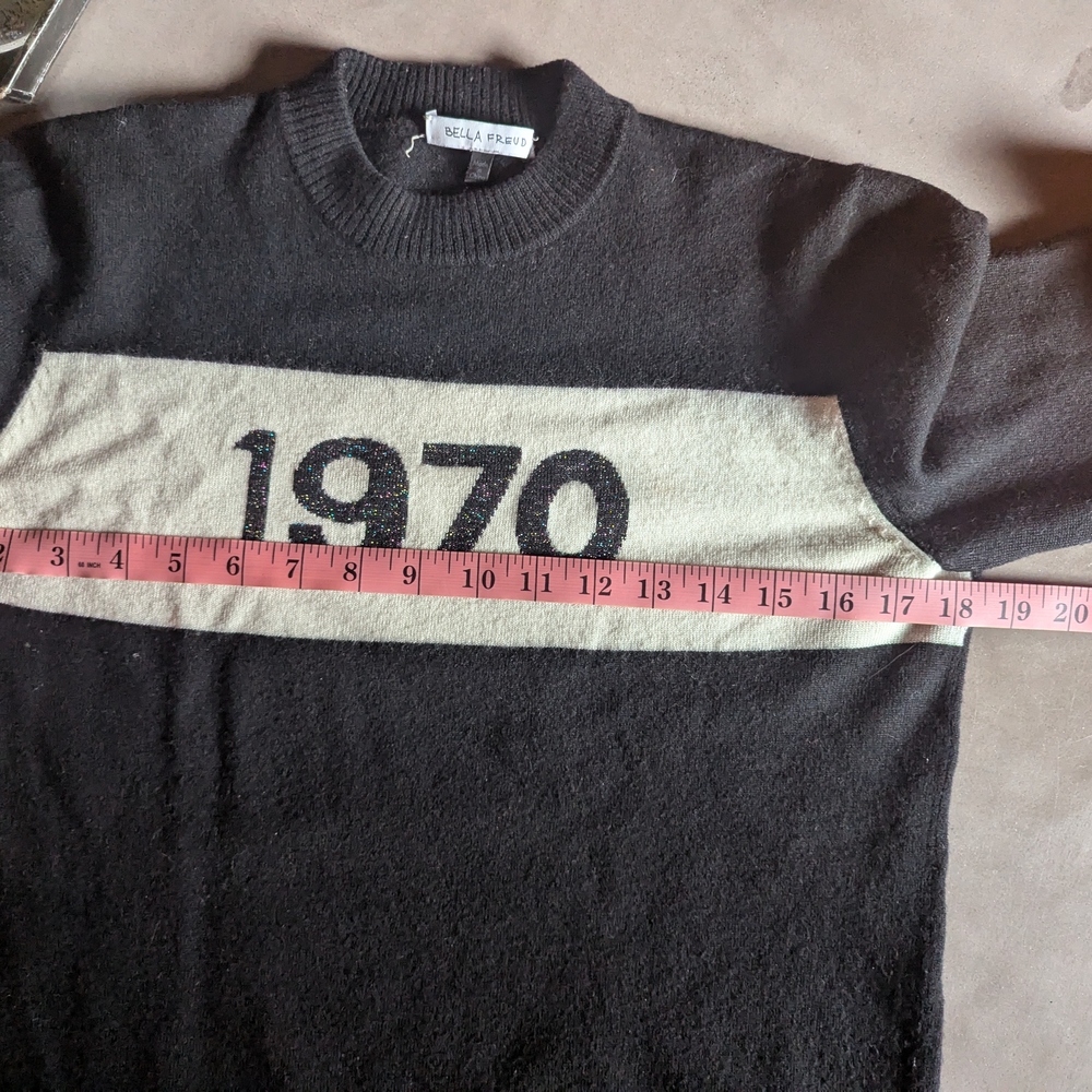 Bella Freud - 1970 Jumper - Black and White Crewneck Sweater - Picture 7 of 16
